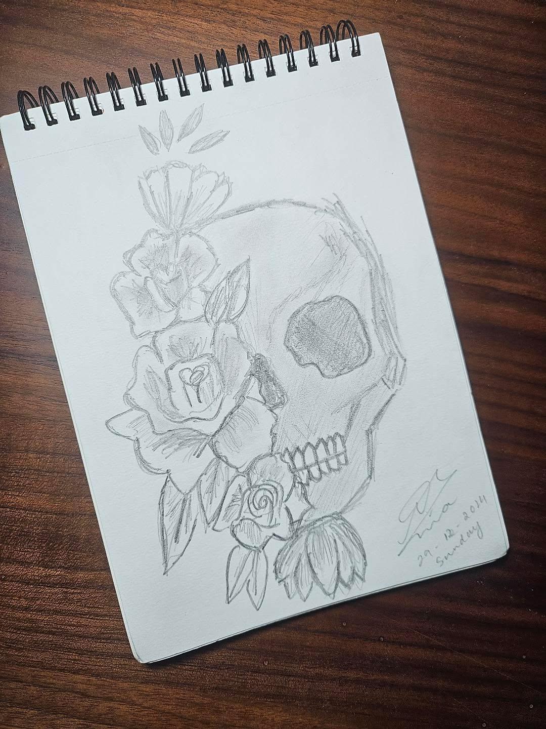 Rose Skull pencil sketch by thepaint.nia